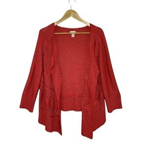 Chico’s Knit Orange Red Asymmetrical Open Front Office Cardigan 2 / L / 12